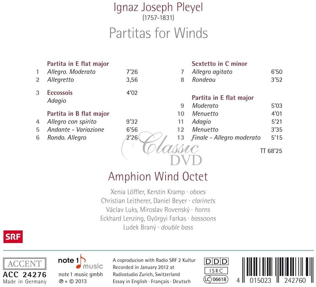 IGNAZ PLEYEL: Partitas For Winds (CD)