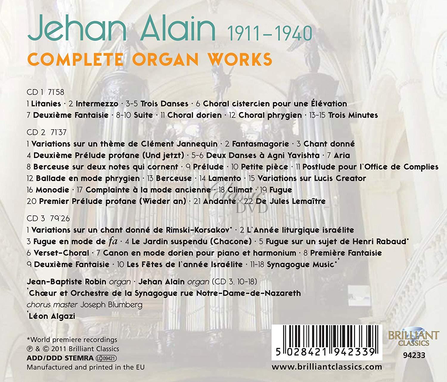 Jehan Alain: Complete Works for organ. Jean-Baptiste Robin (3CD)