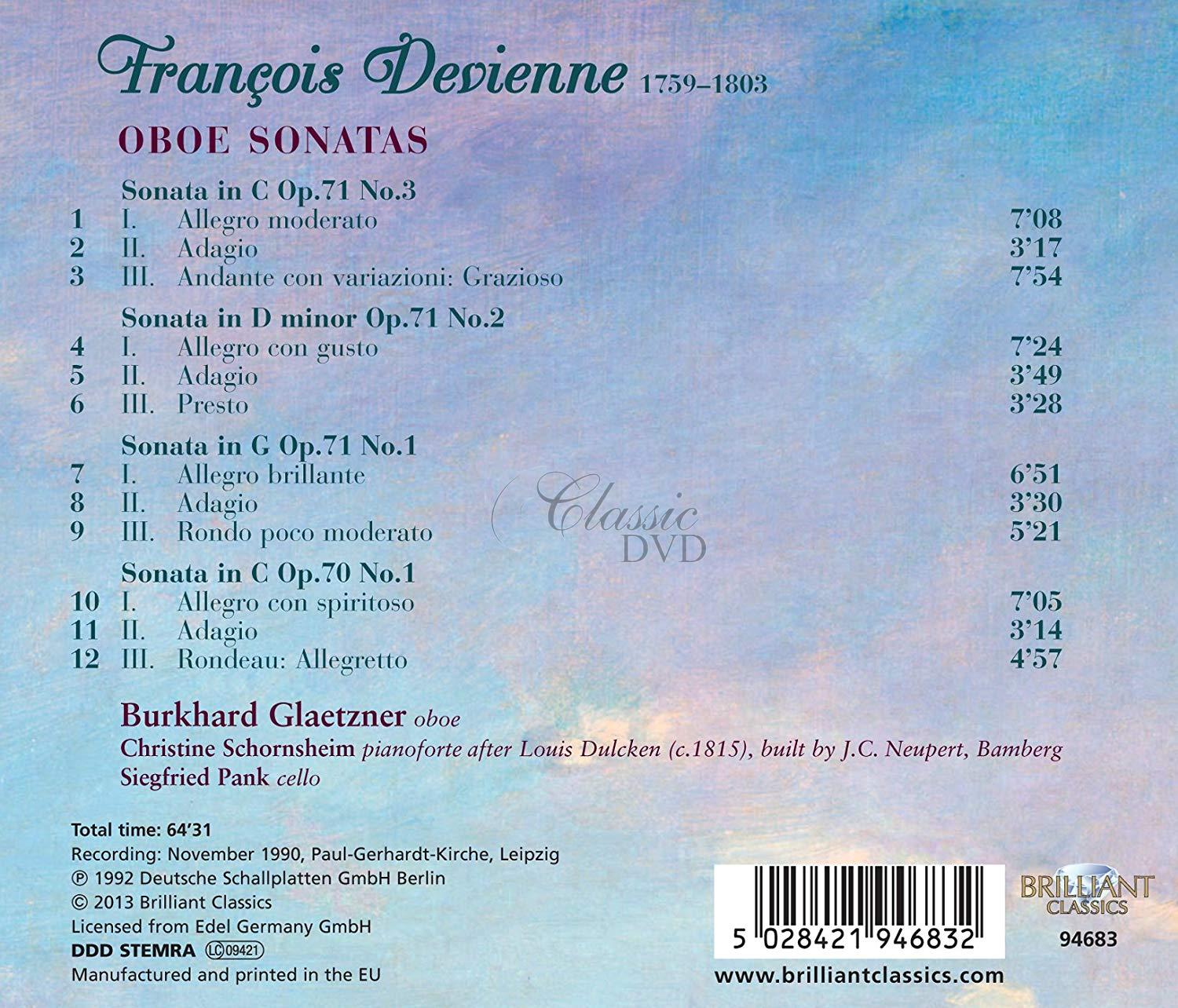 FRANCOIS DEVIENNE Oboe Sonatas. Burkhard Glaetzner (CD)