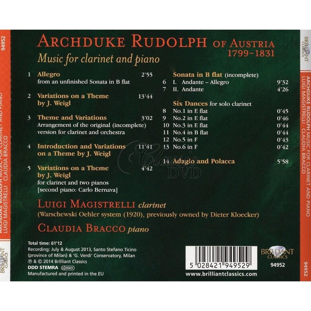 Archduke Rudolph: Music for clarinet and piano (CD)