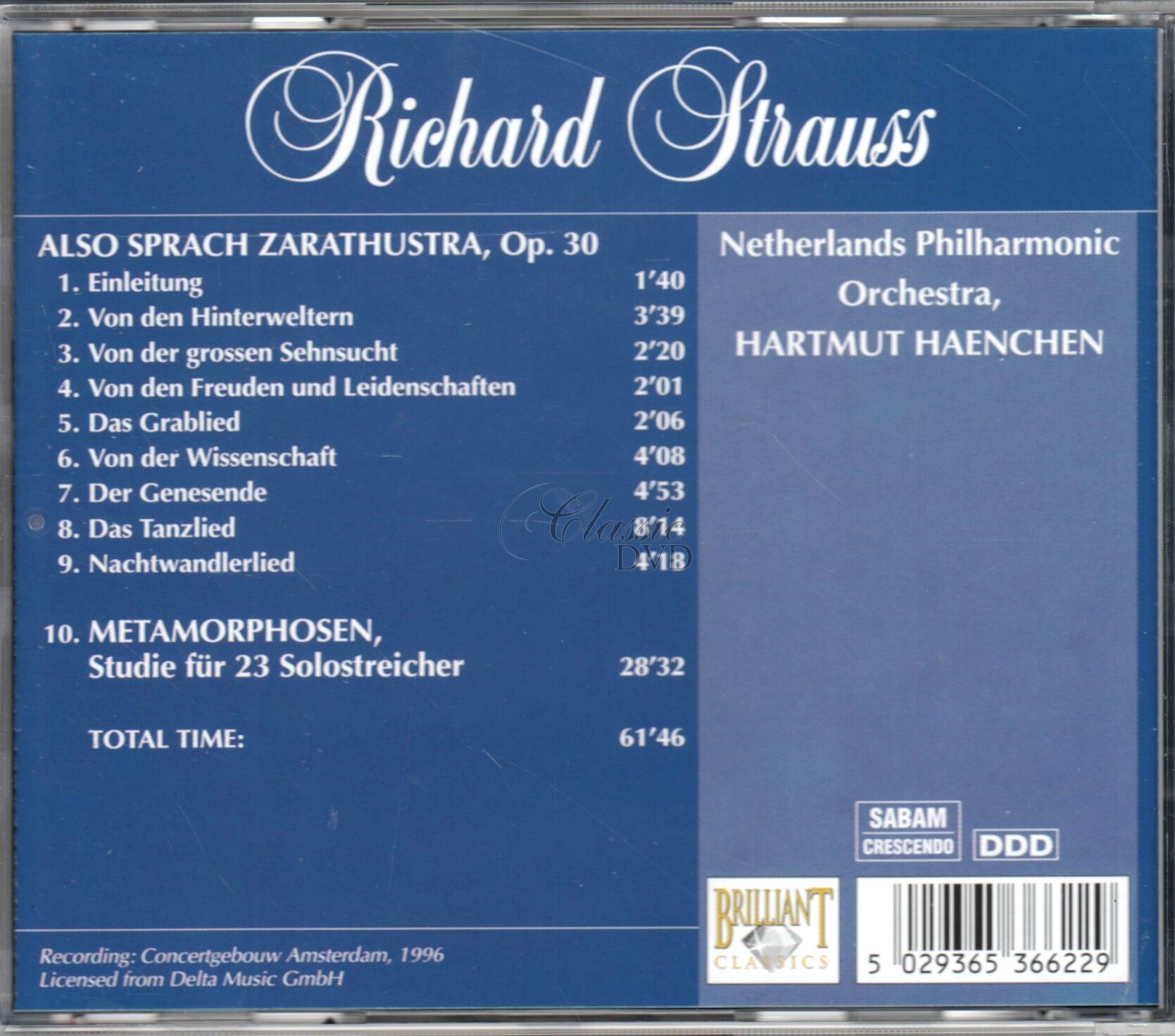 STRAUSS ALSO SPRACH ZARATHUSTRA; METAMORPHOSEN Netherlands Philharmonic (CD)