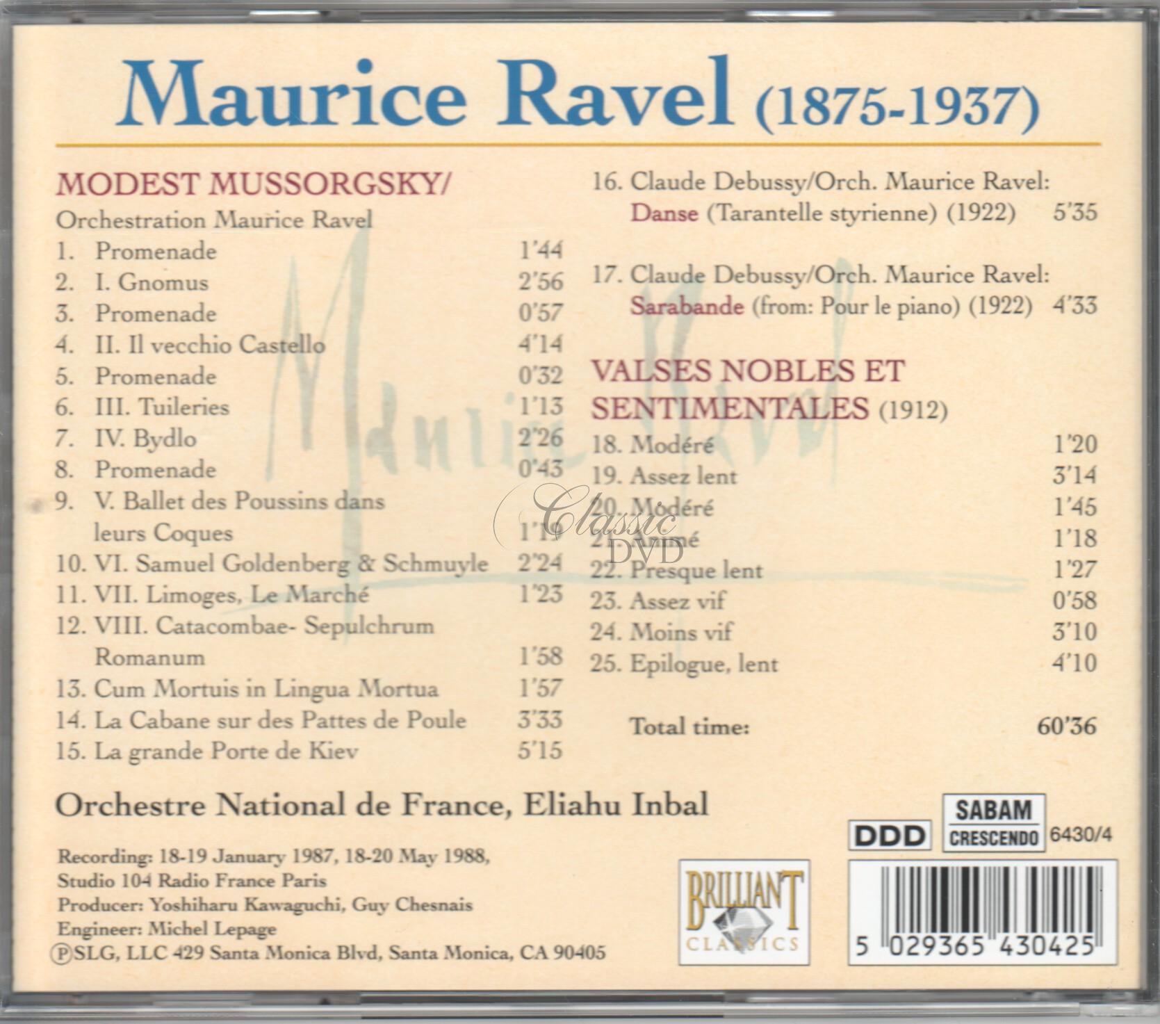 RAVEL Mussorgsky Orchestrations; Valses nobles et sentimentales / Eliahu Inbal (CD)