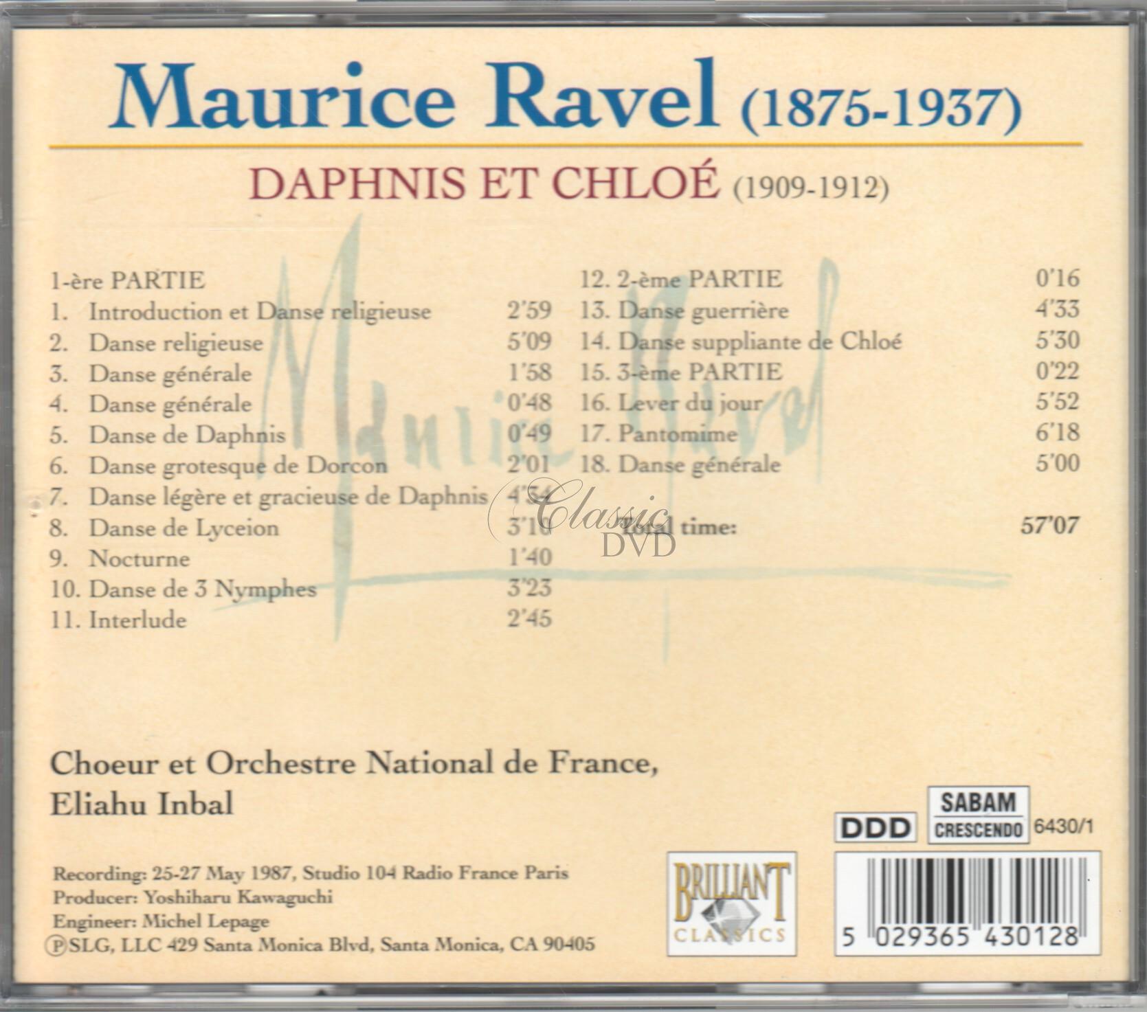 RAVEL Daphnis et Chloe / ORTF National Orchestra, Eliahu Inbal (CD)
