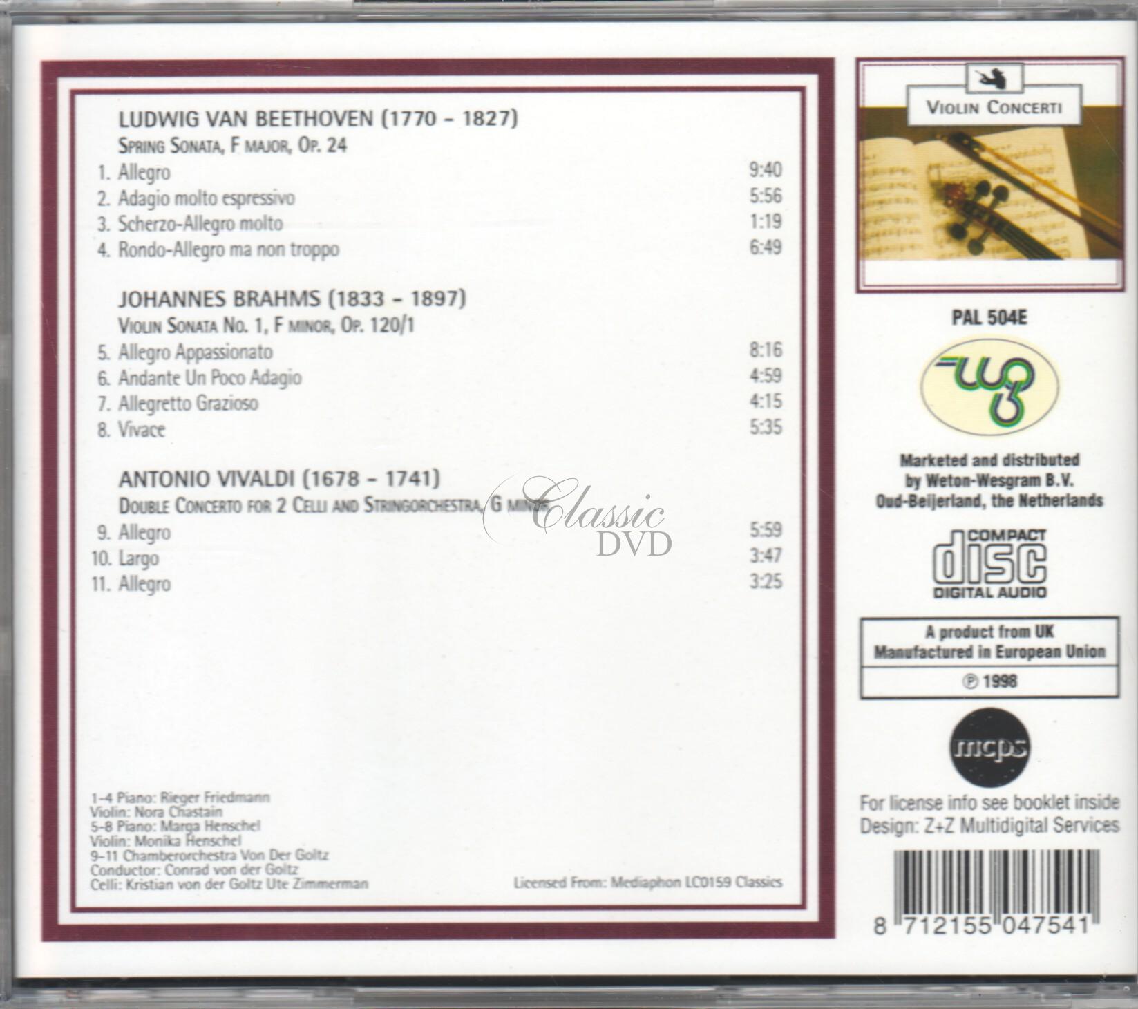 BEETHOVEN Spring Sonata / BRAHMS Violin sonata No.1 / VIVALDI Double celli concerto (CD)