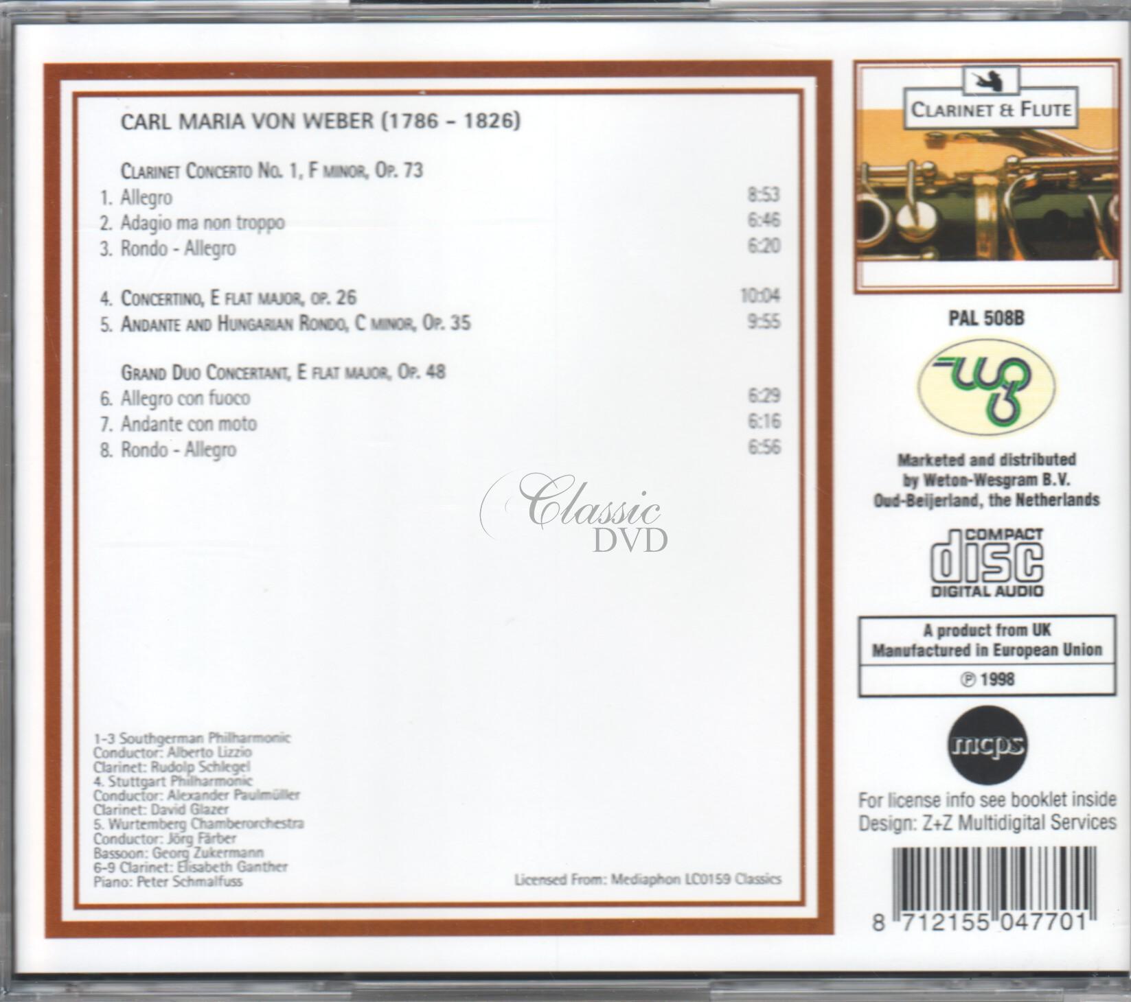 VON WEBER Clarinet concerto No.1; Concertino op.26; Grand Duo op.48 (CD)