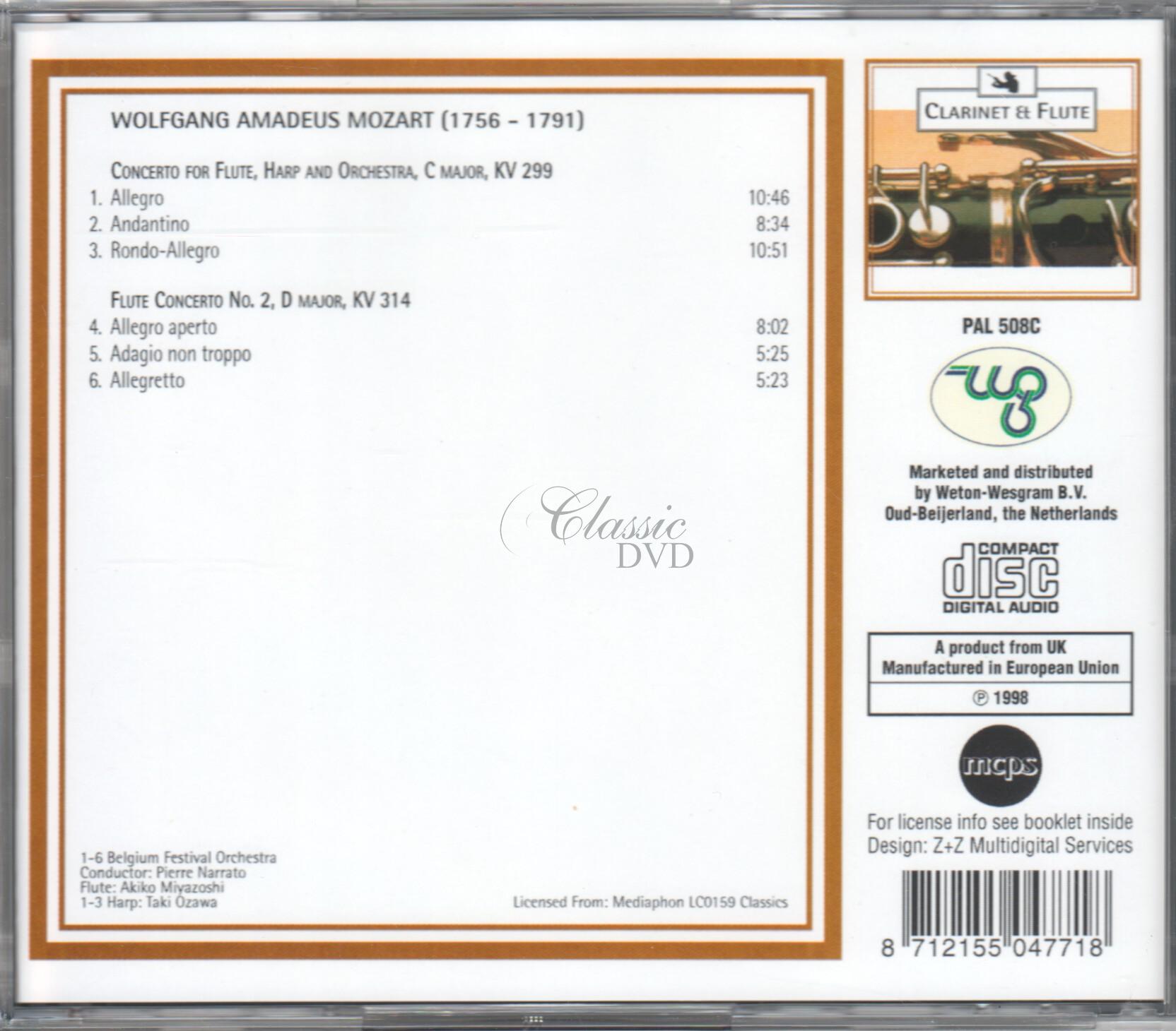 MOZART Concerto for Flute, Harp & Orchestra; Flute concerto No.2 (CD)