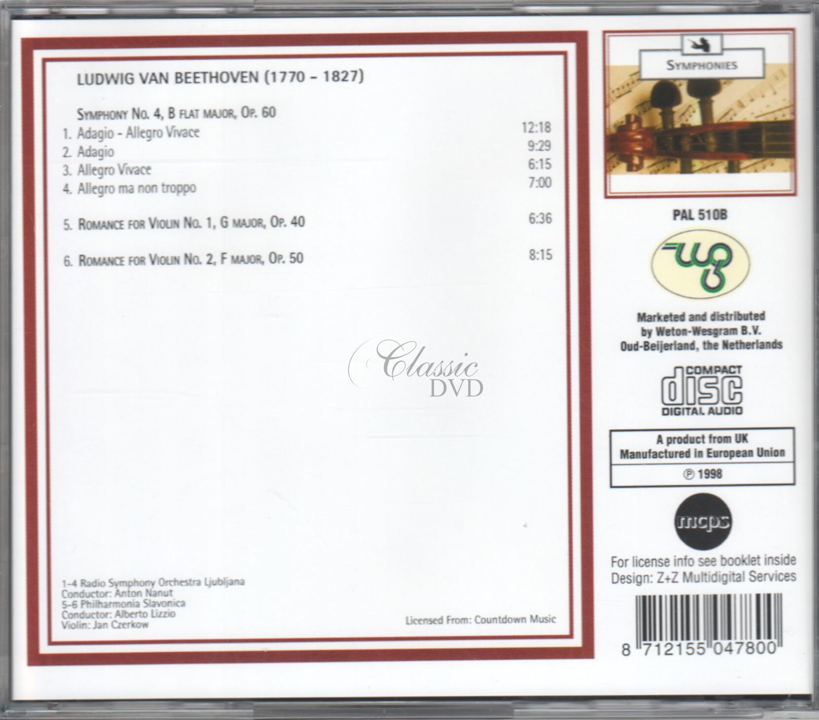 BEETHOVEN Symphony No.4; Romances for Violin 1,2 / Jan Czerkow (CD)