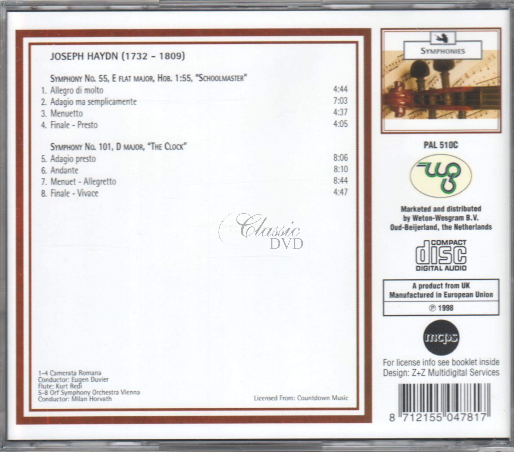 HAYDN Symphony No. 55, E Flat Major, Hob. 1:55; Symphony No. 101, D Major (CD)