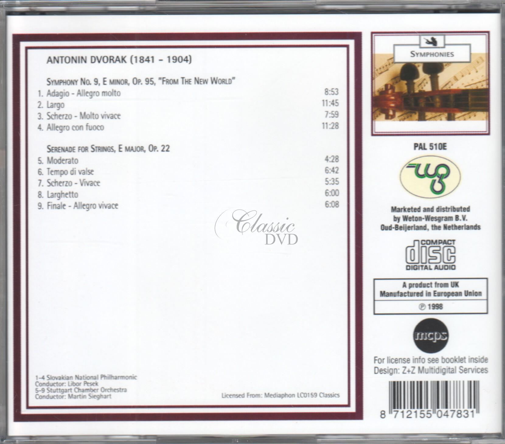 DVOŘÁK Symphony No.9; Serenade for Strings op.22 / Pesek, Sieghart (CD)