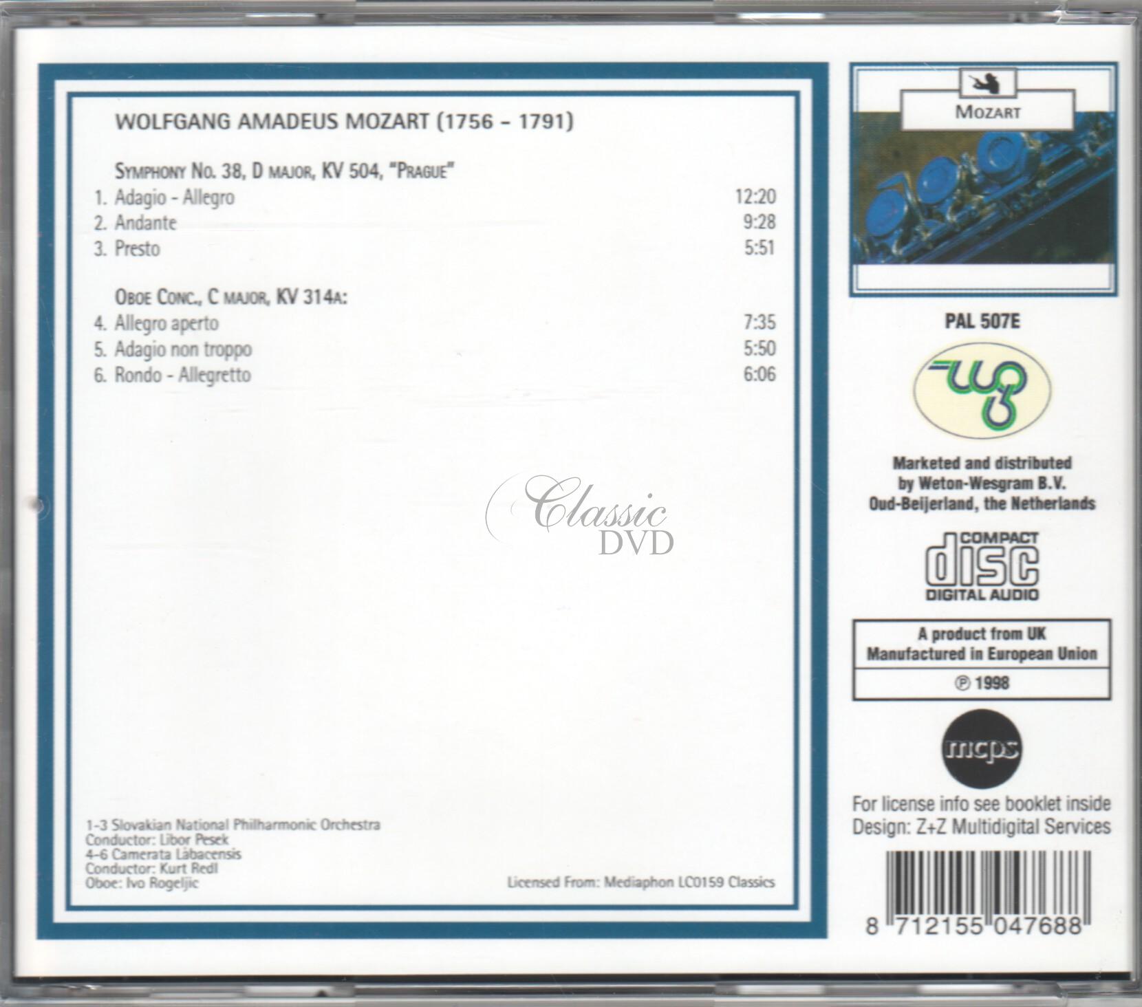 MOZART Symphony No.38 Prague KV504; Oboe concerto KV314a (CD) 