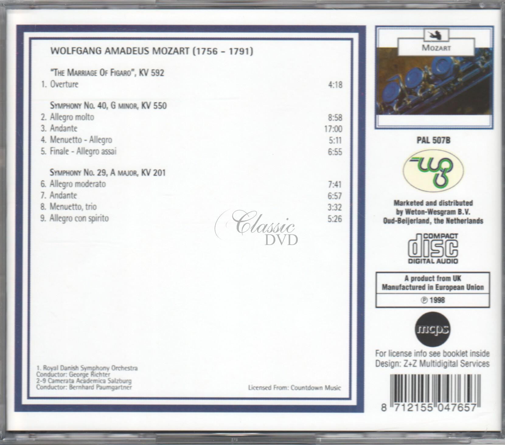 MOZART Marriage Of Figaro Overture; Symphonies 40, 29 (CD)