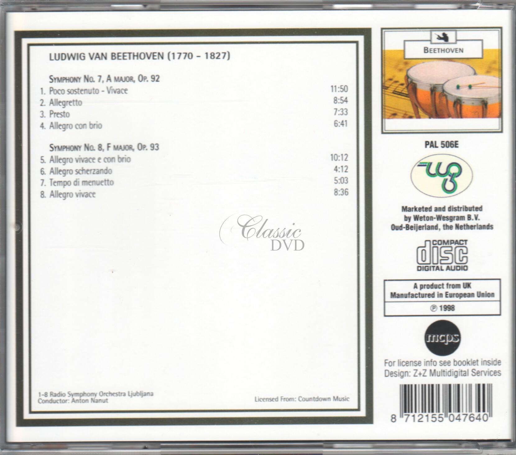 BEETHOVEN Symphonies 7,8 (CD)