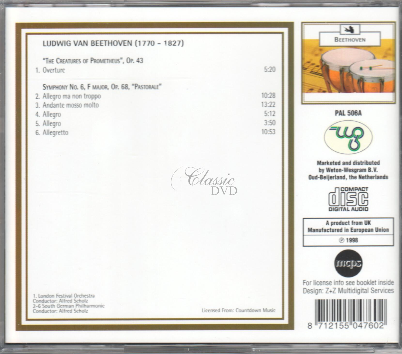 BEETHOVEN Prometeus Overture; Symphony 6 Pastorale (CD)