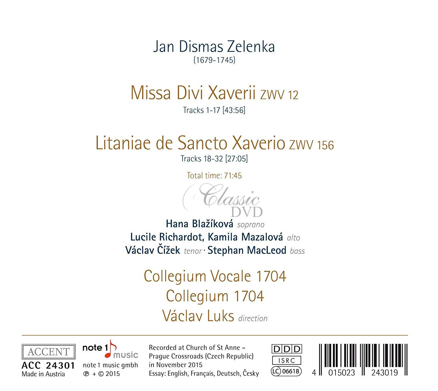 JAN DISMAS ZELENKA Missa Divi Xaverii & Litaniae de Sancto Xaverio (CD)