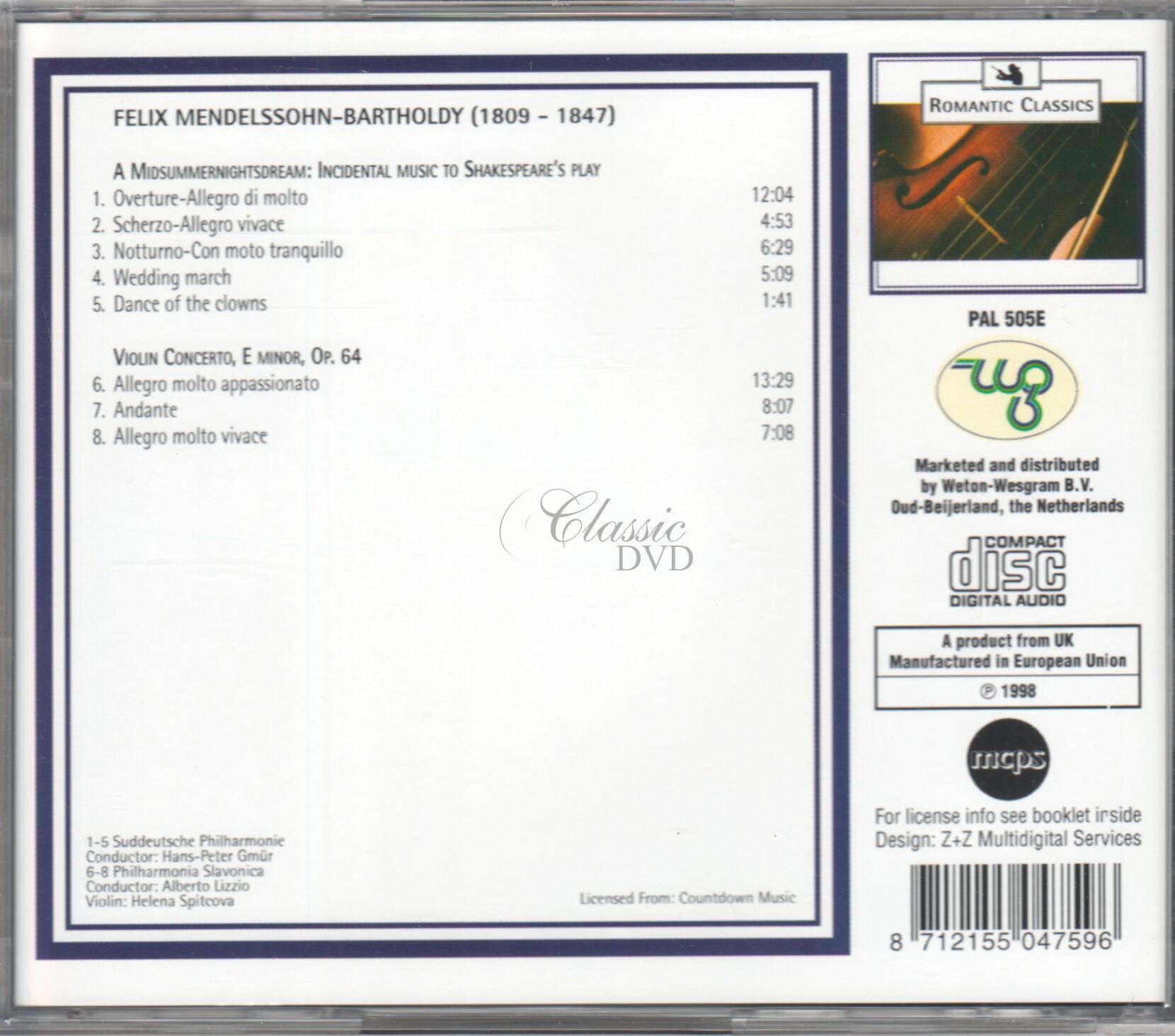 MENDELSSOHN Sen noci svatojánské; Violin concerto op.64 (CD)