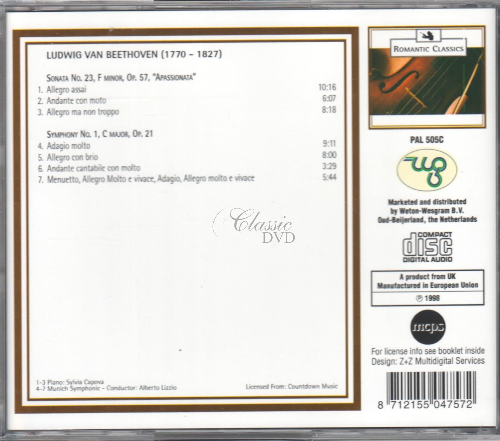BEETHOVEN Sonata No.23 Apassionata / Symphony No.1 (CD)