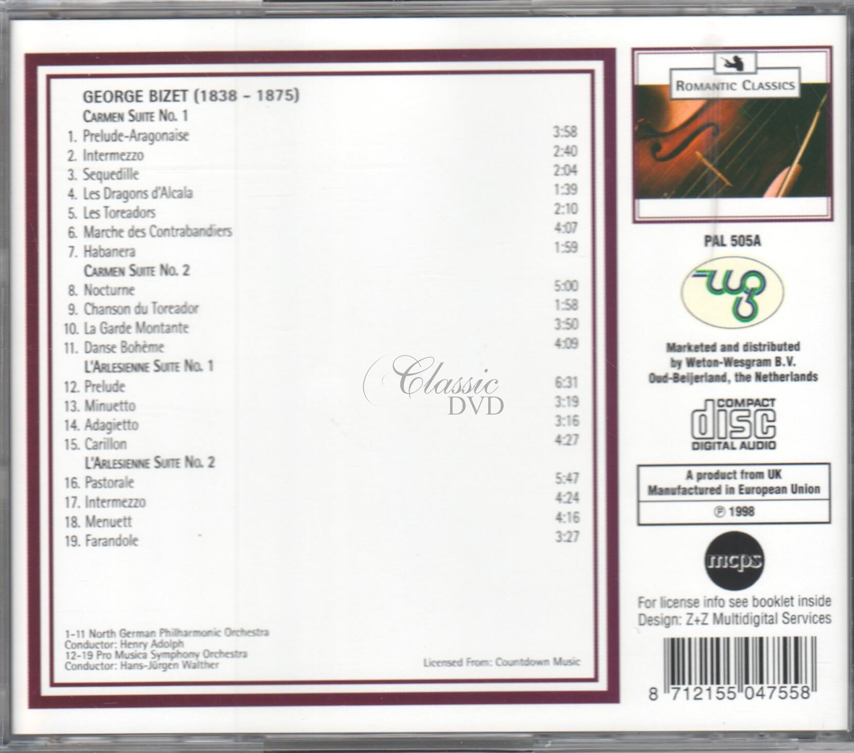 BIZET Carmen Suites 1,2 L'Arlesienne Suites 1,2 (CD)