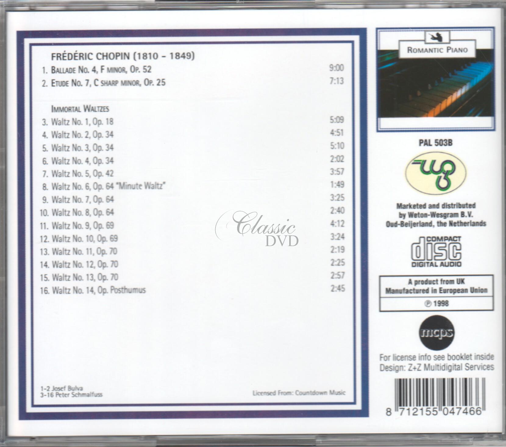 CHOPIN Ballade No.4, Etude No.7, Immortal Waltzes (CD)