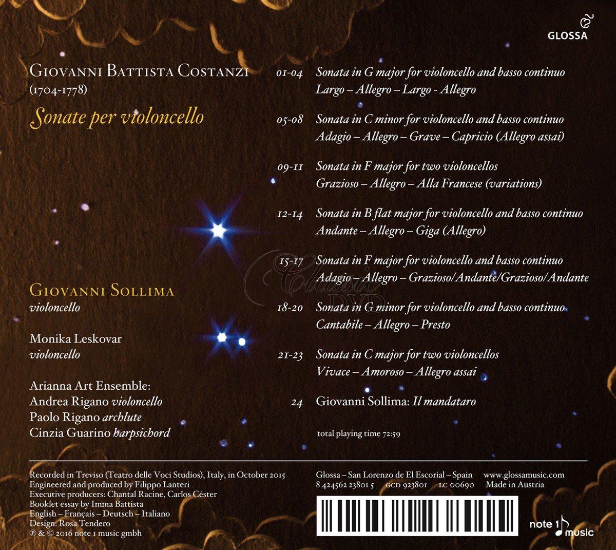 GIOVANNI BATTISTA COSTANZI (1704-1778) Sonate per violoncello (CD)