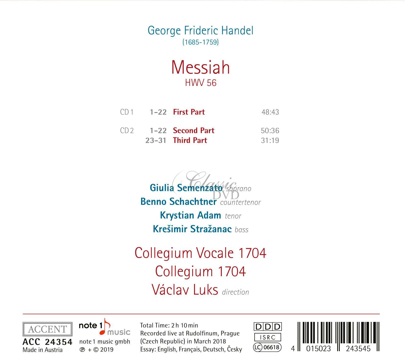 HÄNDEL,G.F.: Mesiáš / Messiah. Collegium 1704 / Václav Luks (2CD)