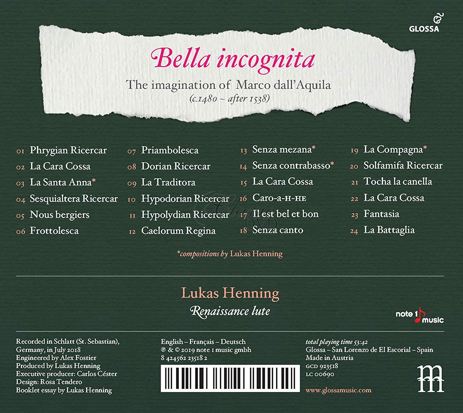BELLA INCOGNITA The imagination of Marco dall'Aquila (c.1480 - after 1538) (CD)