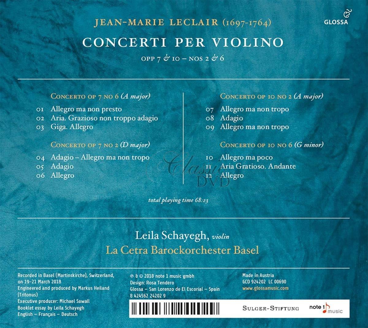 JEAN-MARIE LECLAIR Concerti per Violino Opp 7 & 10 - Nos 2 & 6 (CD)