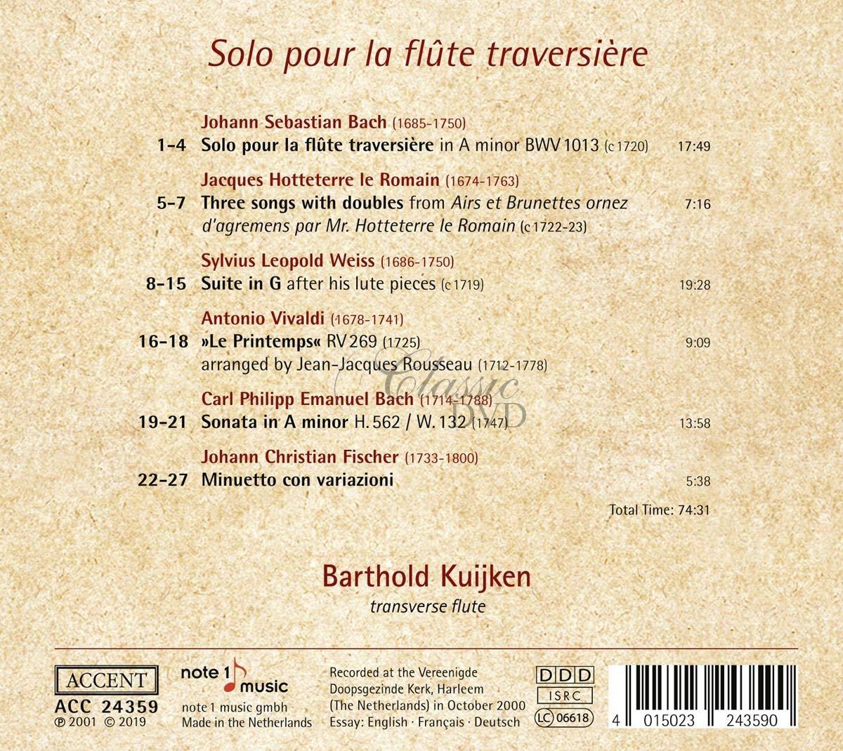 Barthold Kuijken: Solo pour la flute traversière (CD)