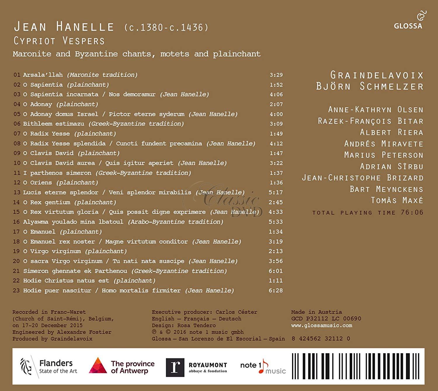 JEAN HANELLE (c.1380 - c.1436) Cypriot Vespers (CD)