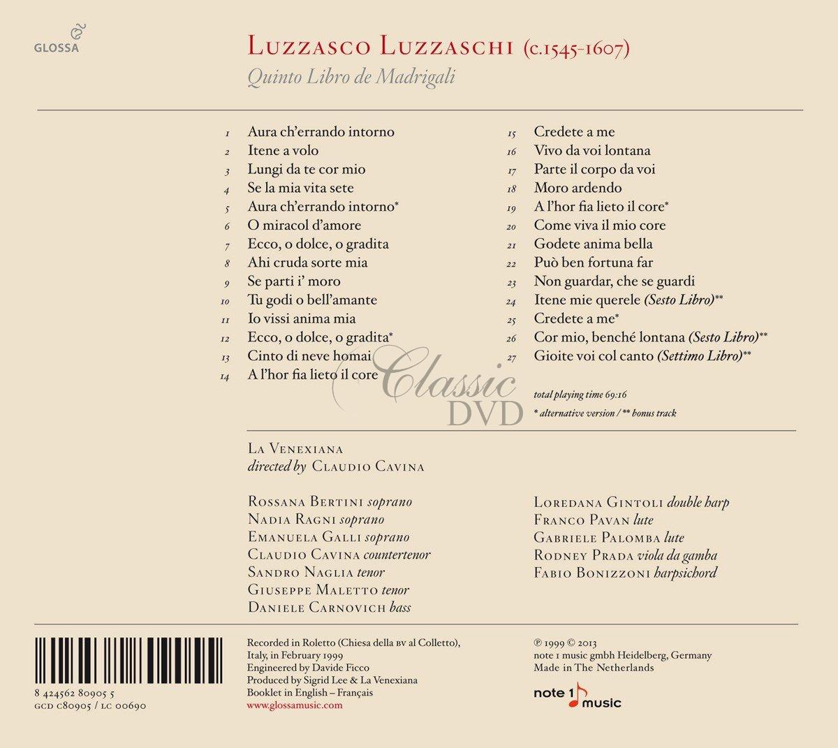 LUZZASCO LUZZASCHI Quinto Libro de Madrigali (CD)