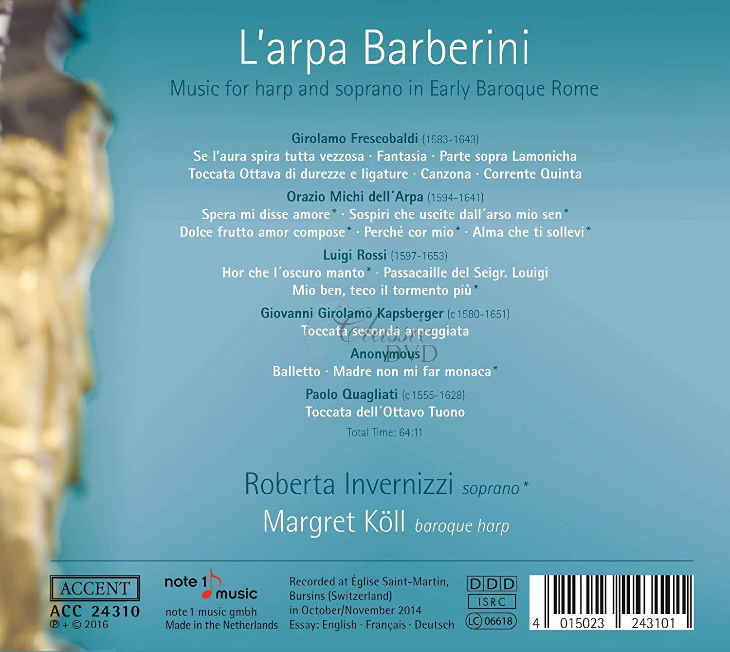 Frescobaldi / Kapsberger / Quagliati: Music for Harp and Soprano in Early Baroque Rome (CD)