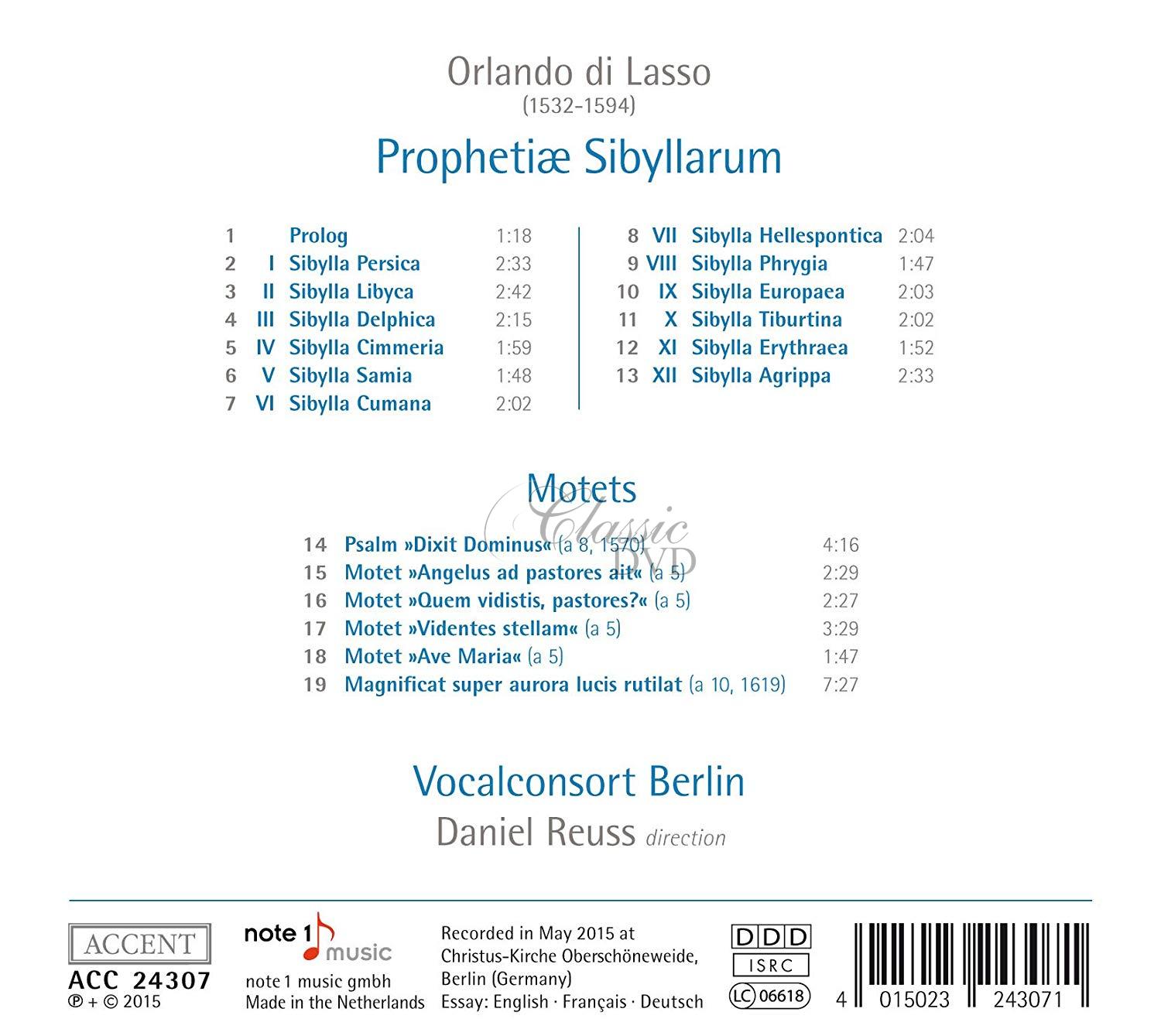 Orlando di Lasso Lassus: Prophetiae Sibyllarum (CD)