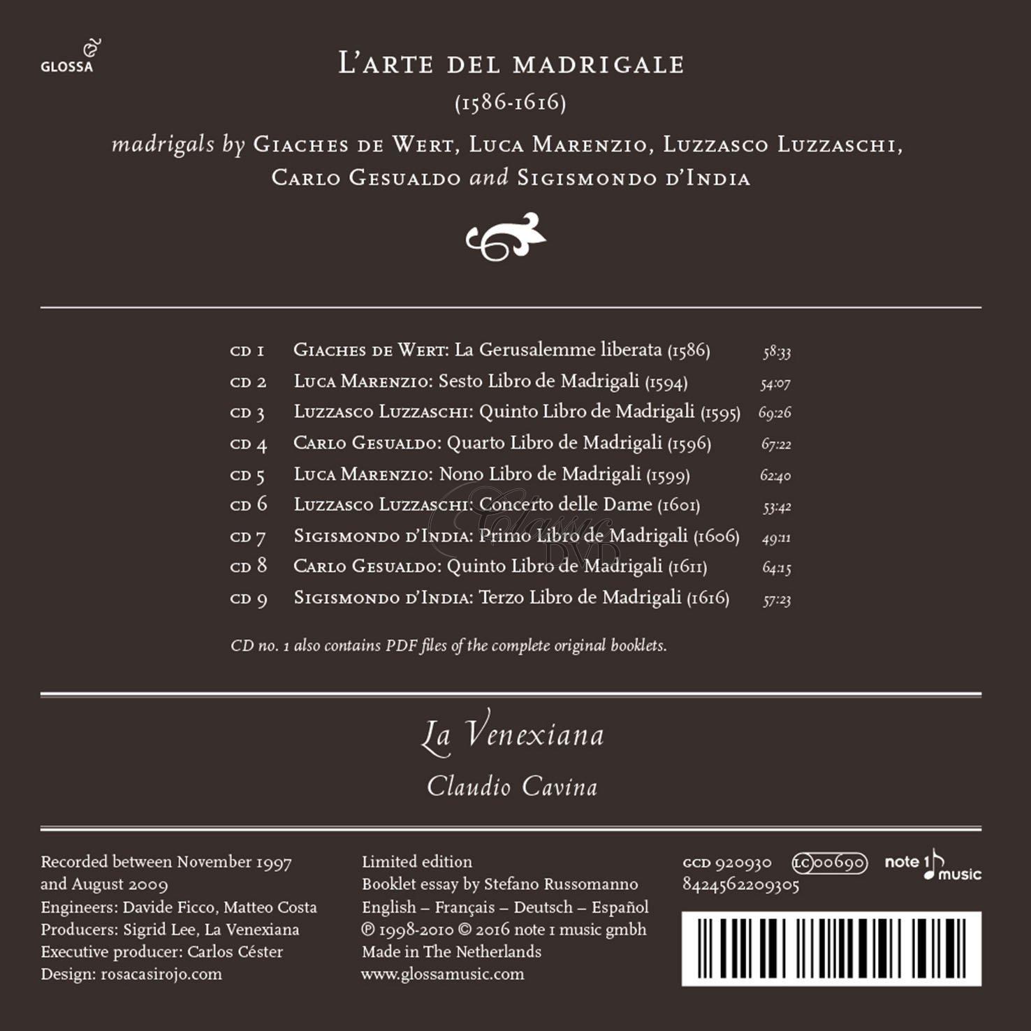 L’ARTE DEL MADRIGALE Madrigals by Wert, Marenzio, Luzzaschi, Gesualdo and D’India (9CD)