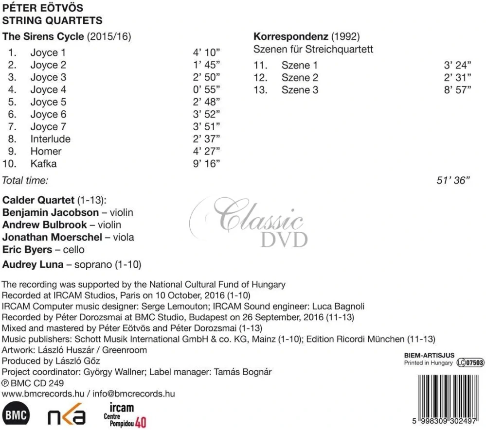Péter Eötvös / String Quartets  - The Sirens Cycle / Korrespondenz (CD)