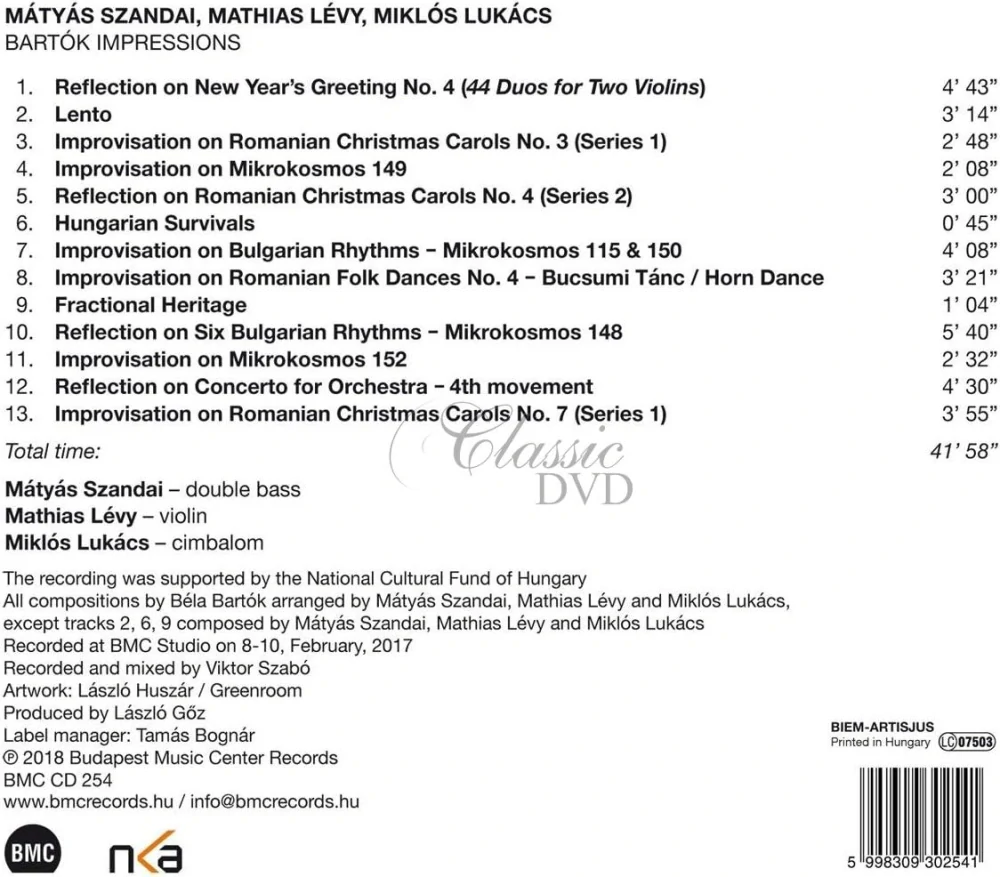 Mátyás Szandai, Mathias Lévy, Miklós Lukács - Bartók Impressions (CD)