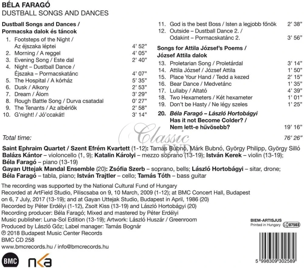 Béla Faragó - Dustball Songs and Dances (CD)