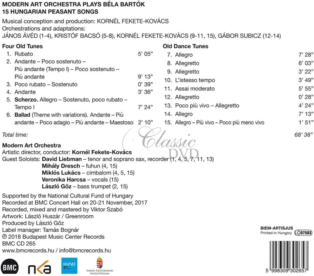 Modern Art Orchestra plays Béla Bartók - 15 Hungarian Peasant Songs (CD)