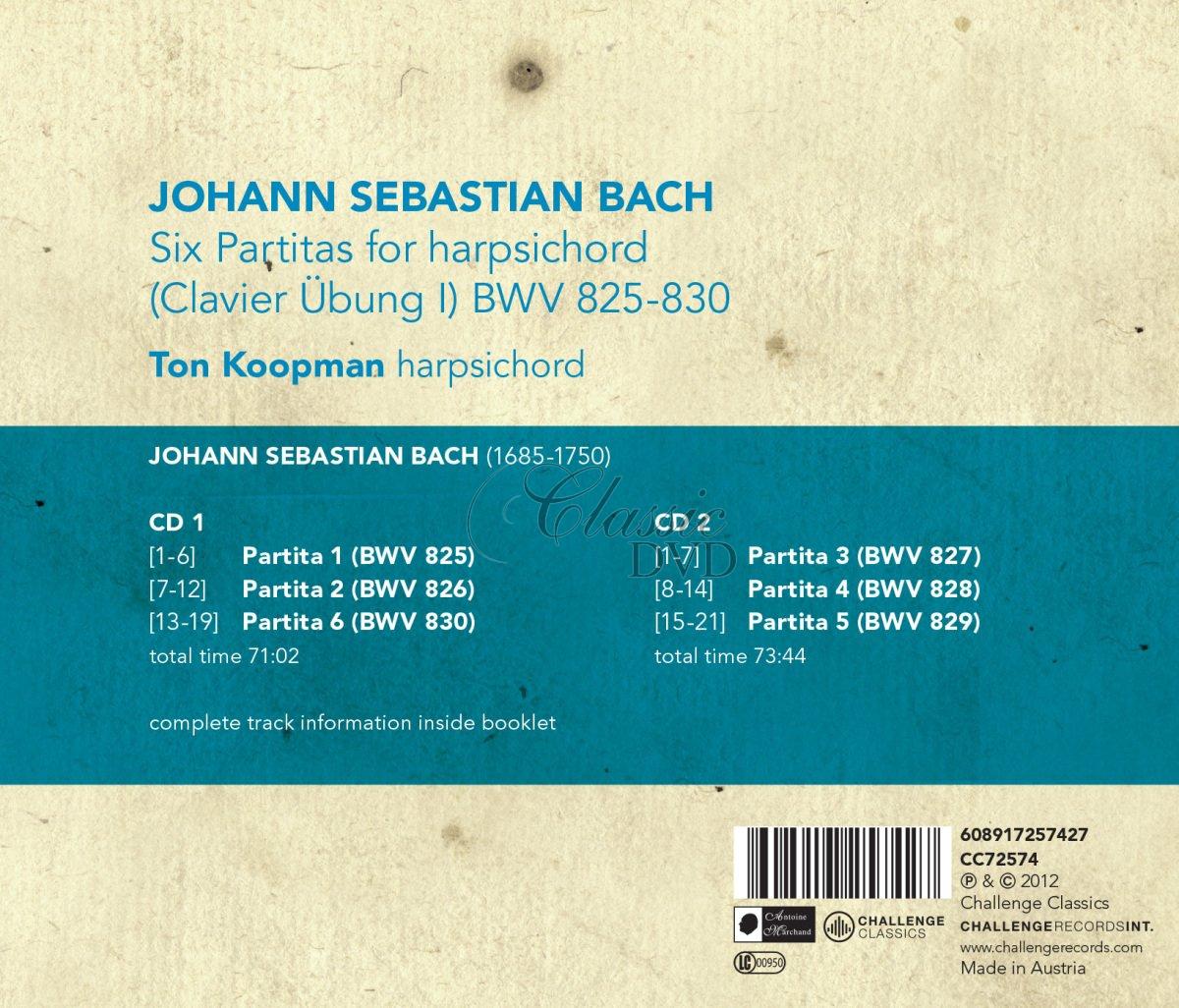 BACH: SIX PARTITAS FOR HARPSICHORD (CLAVIR UBUNG I) BWV 825-830 (2CD)