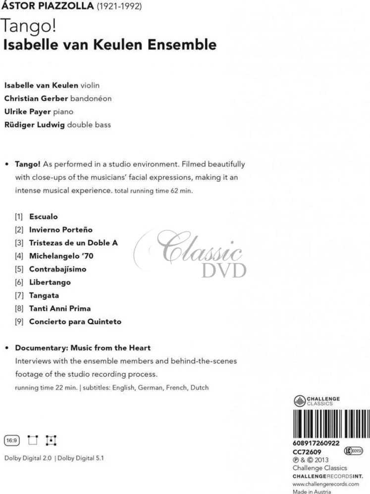 ASTOR PIAZZOLLA: TANGO!. ISABELLE VAN KEULEN ENSEMBLE (DVD)