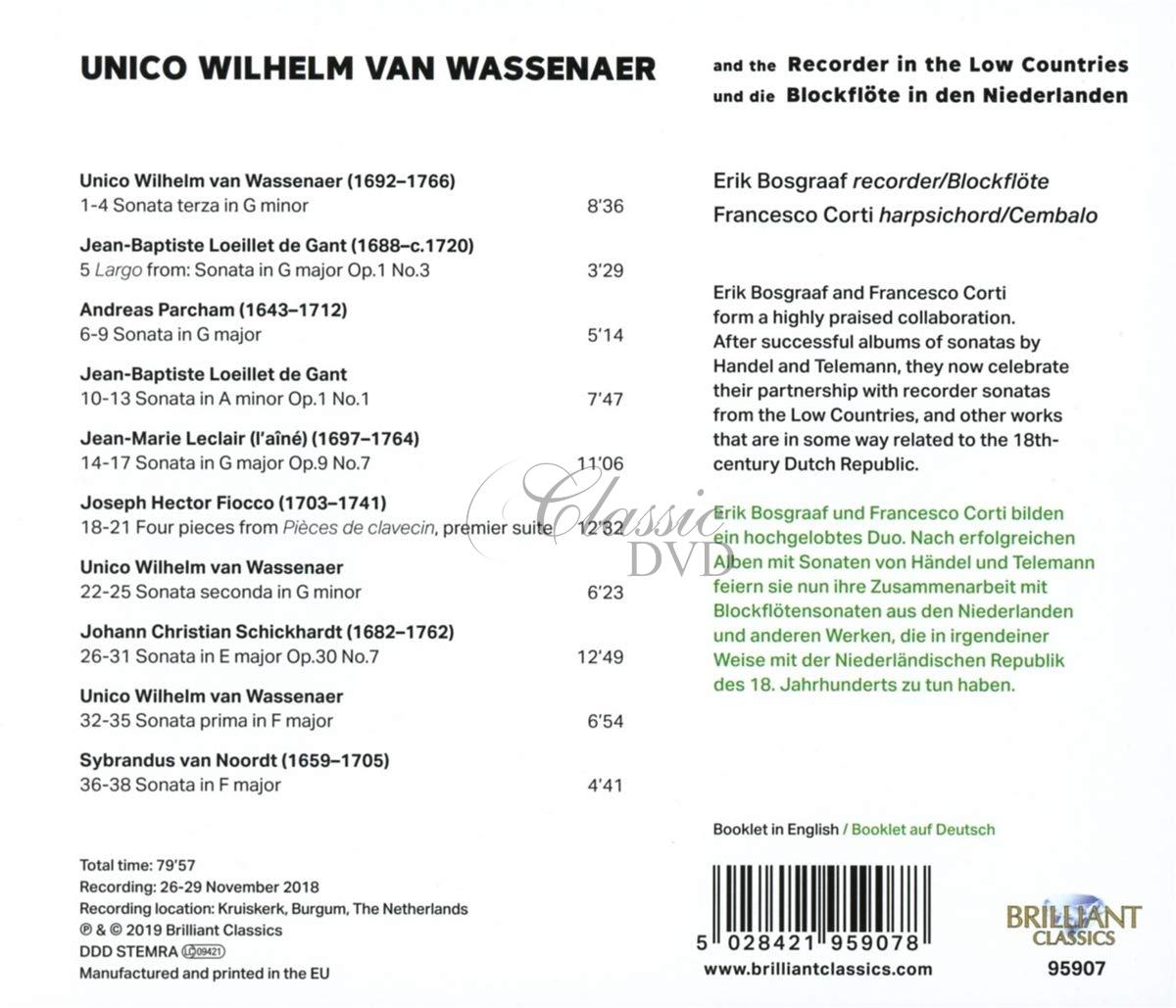 VAN WASSENAER and the Recorder in the Low Countries; Erik Bosgraaf, Francesco Cortesi (CD)