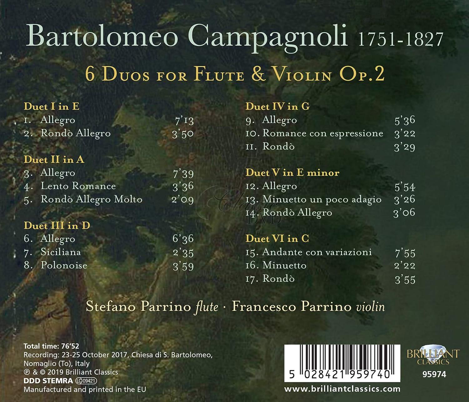 CAMPAGNOLI: 6 Duos for Flute and Violin, Op.2 (CD)