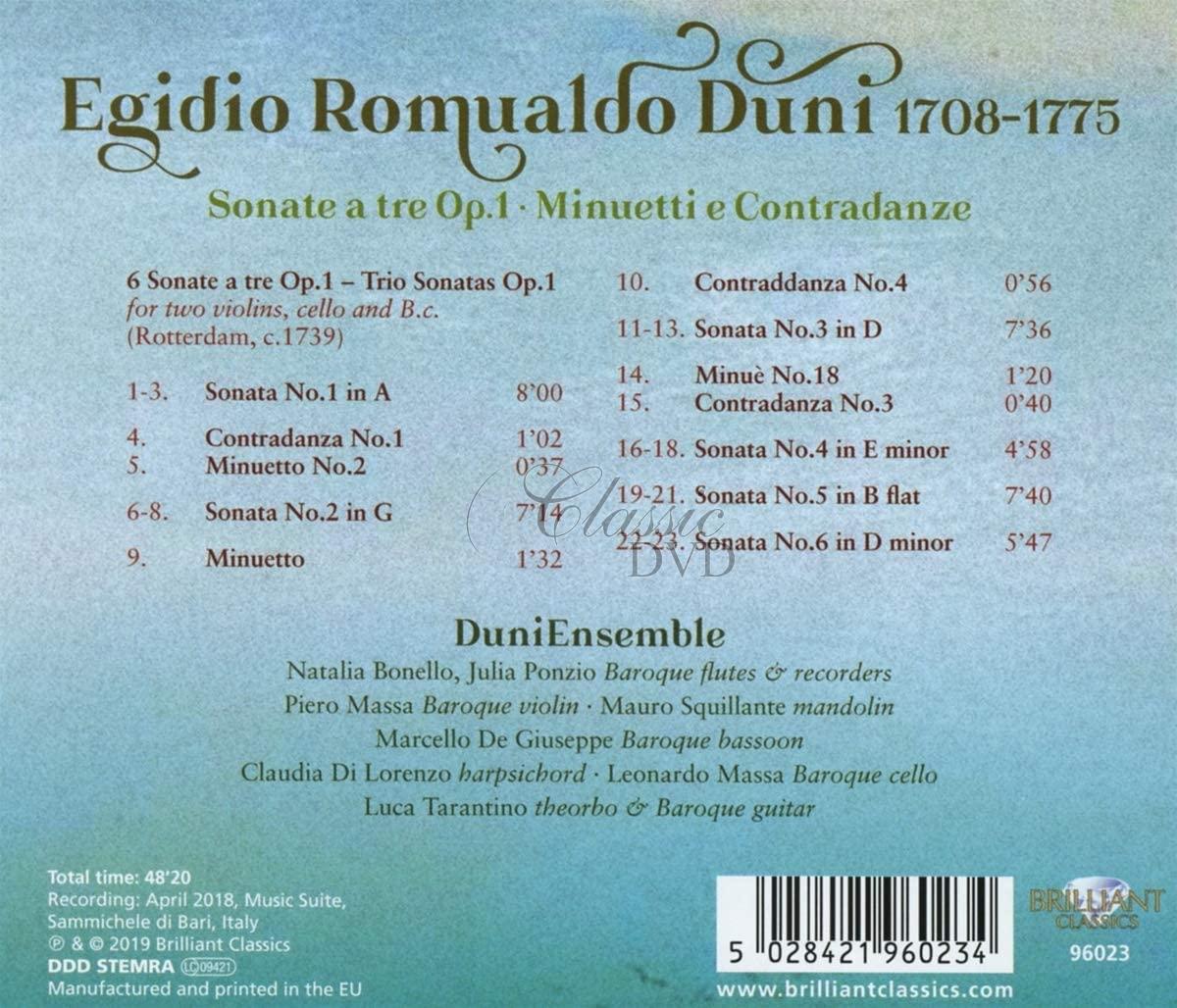 DUNI: Trio Sonatas Op.1; DuniEnsemble (CD)