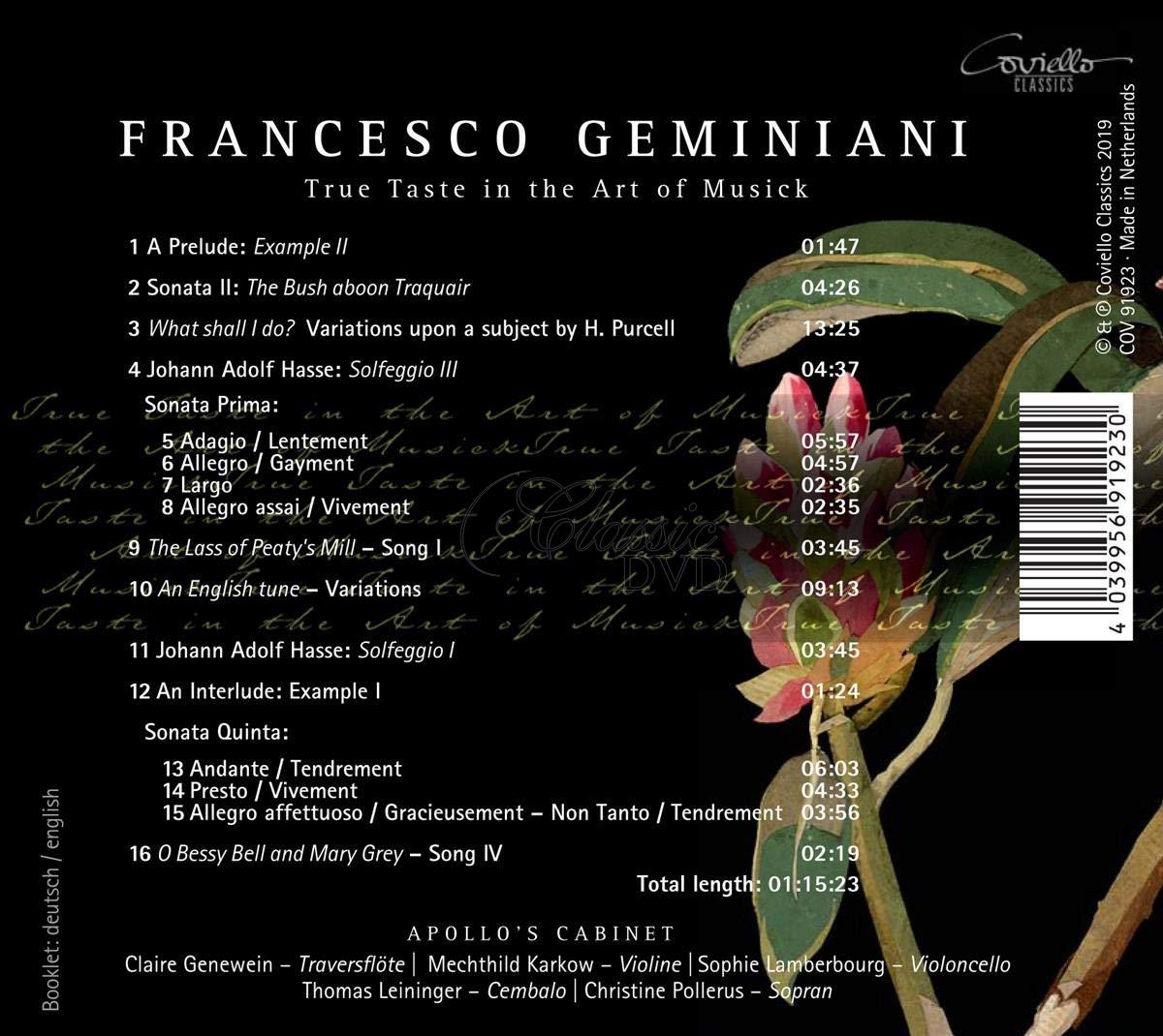 Francesco Geminiani: True Taste In The Art Of Musick (CD)
