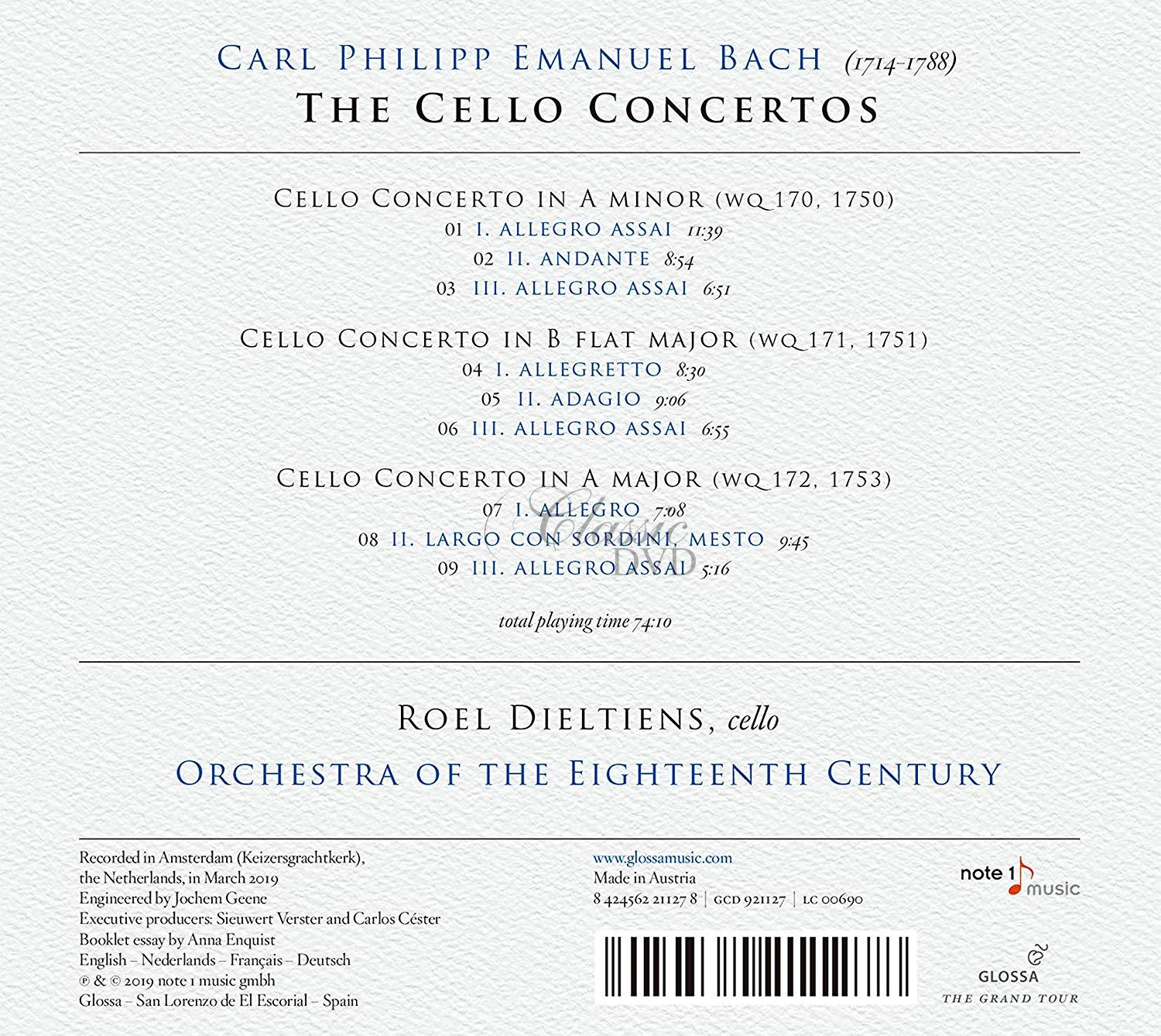 CARL PHILIPP EMANUEL BACH The Cello Concertos (CD)