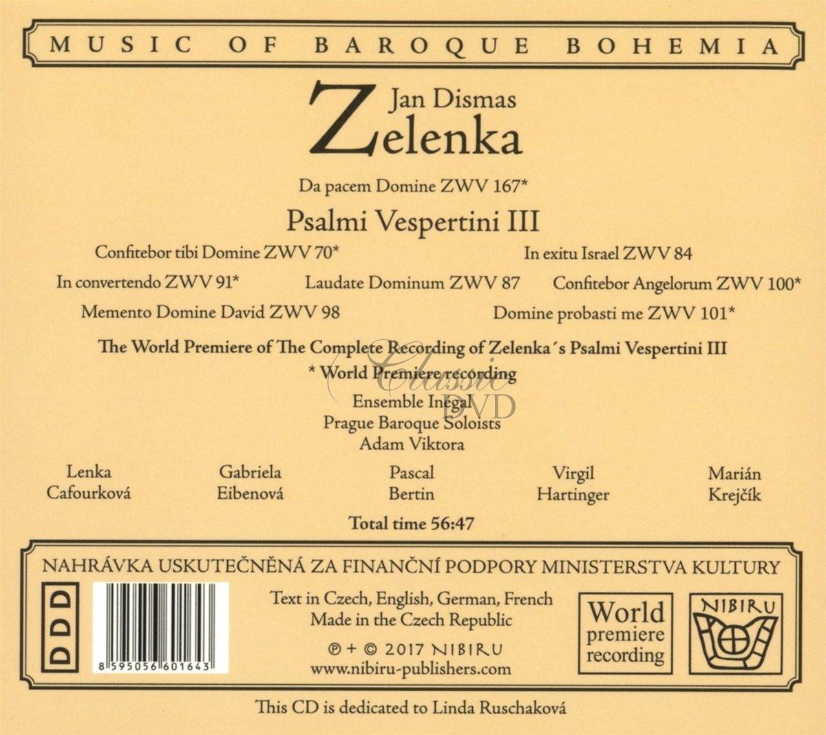JAN DISMAS ZELENKA Psalmi Vespertini III. Prague Baroque Soloists (CD)