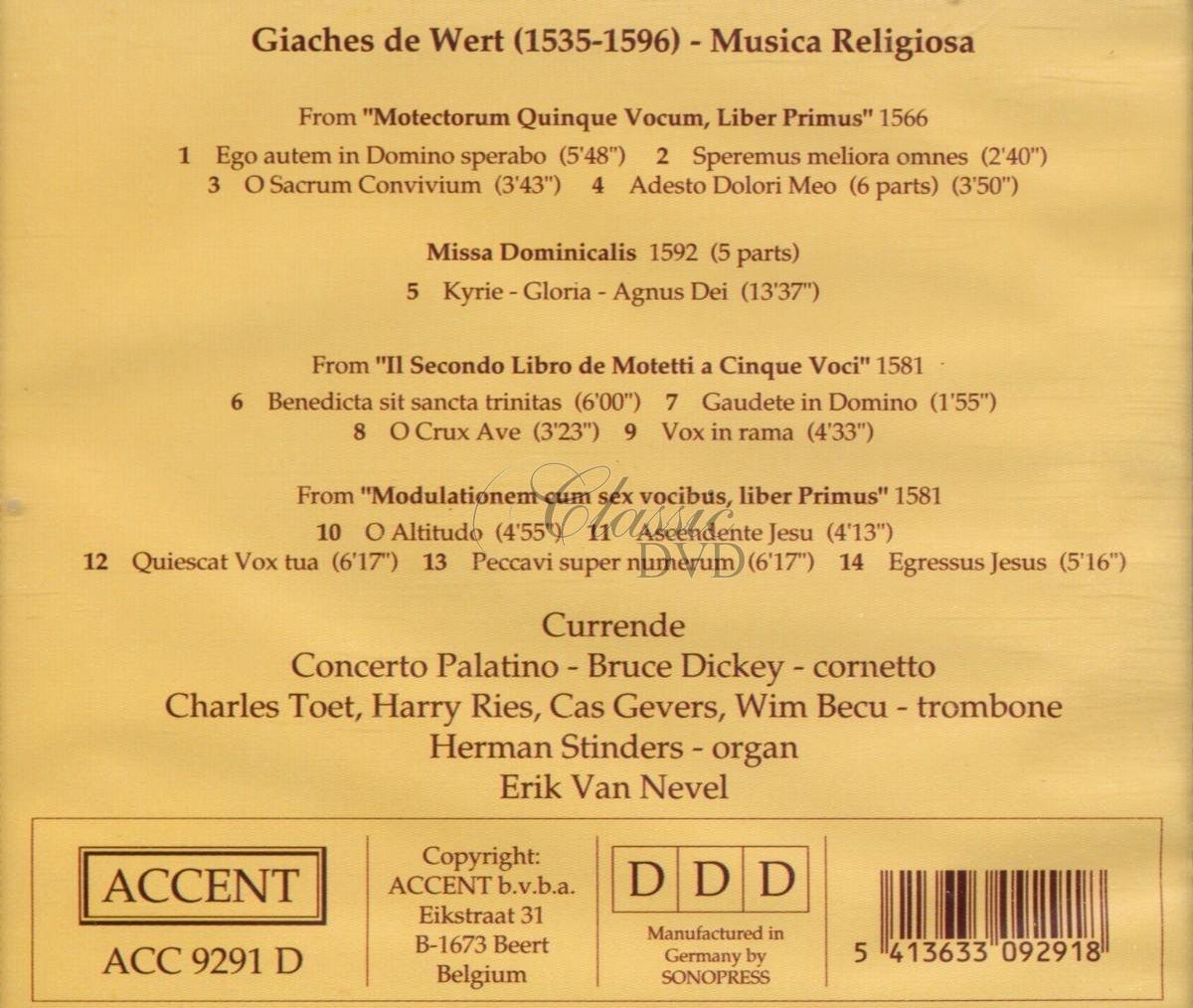 GIACHES DE WERT Musica religiosa - Sacred music (CD)