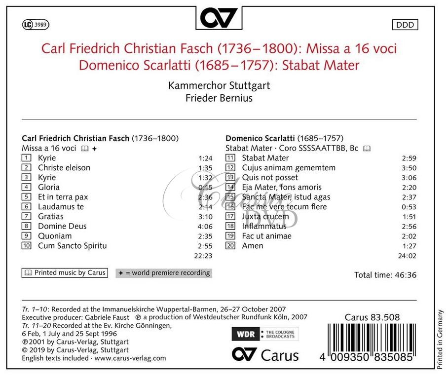 Carl Friedrich Christian Fasch: Missa a 16 voci / Scarlatti: Stabat Mater - Frieder Bernius (CD)
