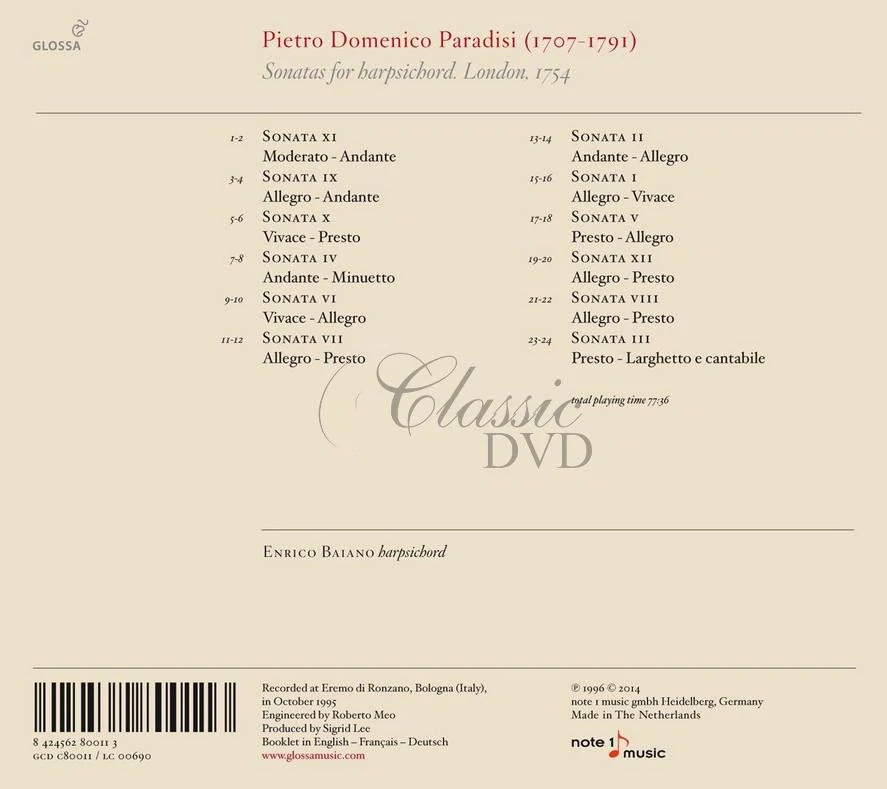 Pietro Domenico Paradisi: Sonatas For Harpsichord (CD)