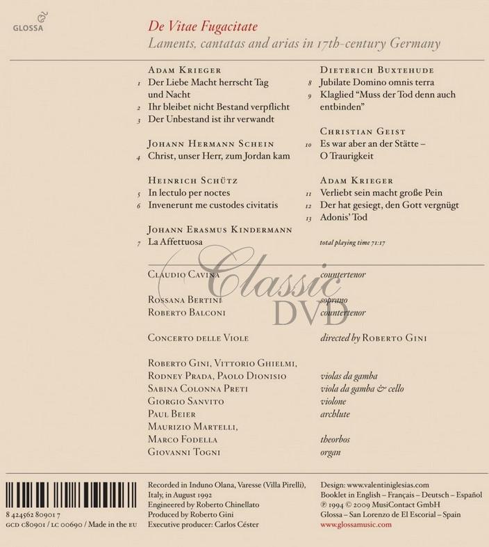 DE VITAE FUGACITATE  Laments, cantatas and arias in 17th-century Germany (CD)