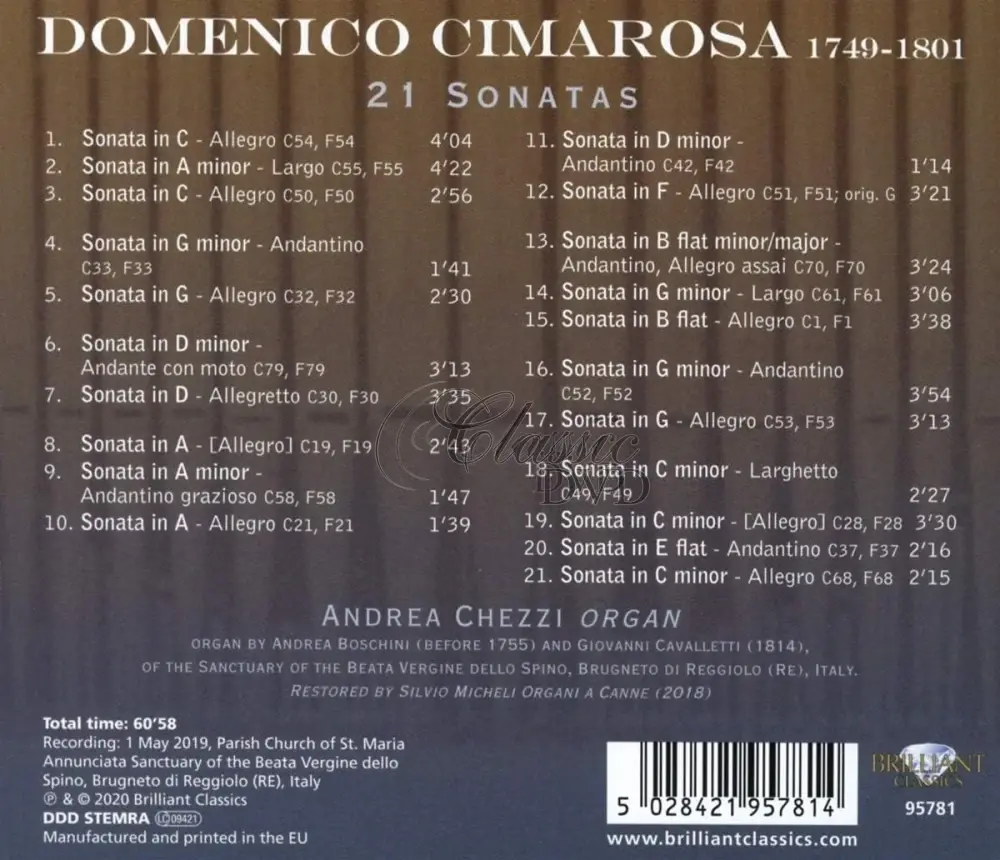 CIMAROSA: 21 Organ Sonatas; Andrea Chezzi (CD)