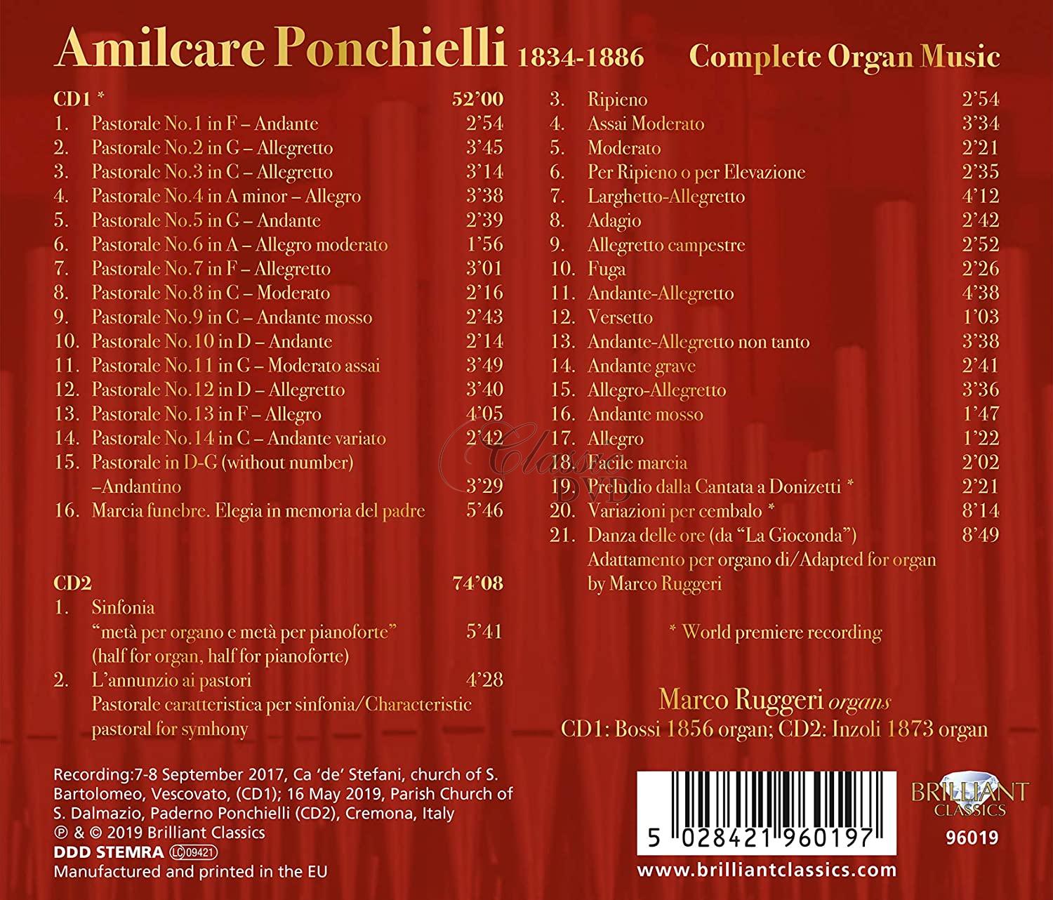 AMILCARE PONCHIELLI Complete Organ Music; Marco Ruggeri (2CD)